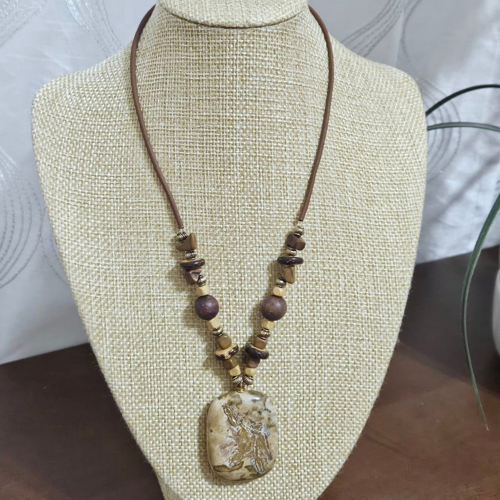 Vintage Brown Jasper Pendant Necklace - Picture 1 of 4